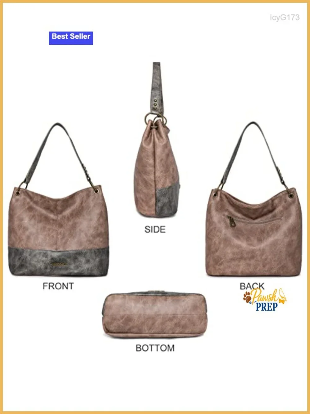 Hobo Bag Slouchy Shoulder Tote Vegan Leather Zip-top Anti-theft 3 Pockets